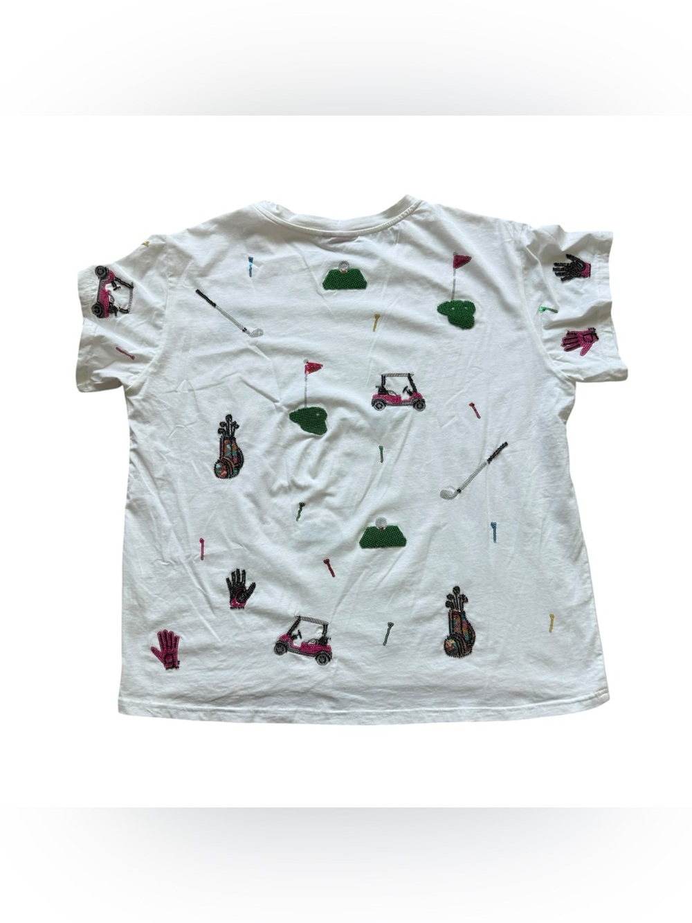 Queen of Sparkles Scatter Golf Icon Sequin Tee White Pink Oversized Shirt Size L - Picture 13 of 13